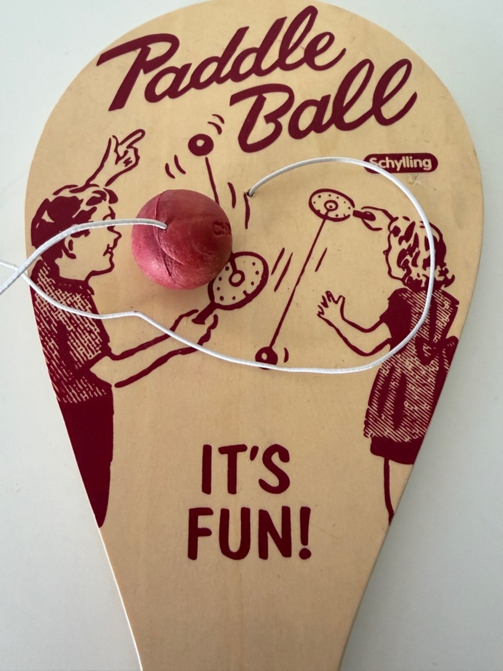 Vintage Paddle Ball Wooden Toy Schylling Classic Ball String Game - Picture 2 of 2